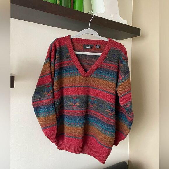 Vintage Aztec Red Cozy Sweater Size Small, Vintage Brand: Pasta - Picture 1 of 6
